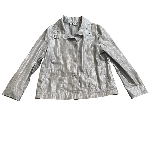 N Touch Jackets & Blazers - New N Touch Shiny Silver-Grey Snap-Closure Jacket Size 12